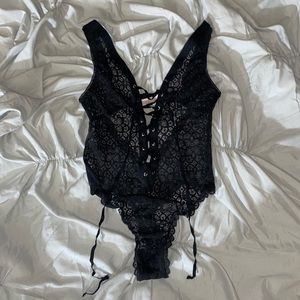 VS Black Lace-up Teddy / Bodysuit
